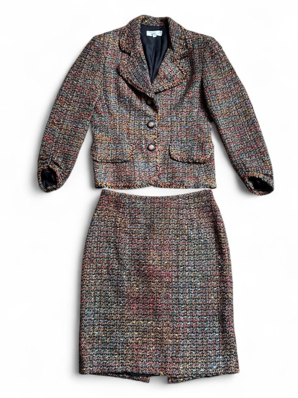 Vintage Designs by Seymour Multi Color Confetti Tweed Blazer Skirt Set
